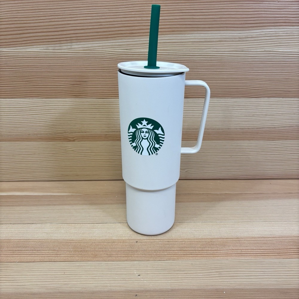 2025 Starbucks Miir White Tumbler Handle Straw 32oz Stainless Cold Cup